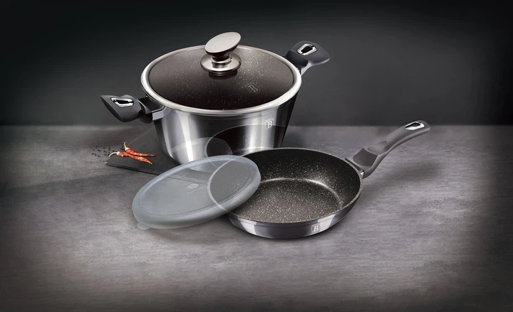Набір посуду 4 предмета Berlinger Haus Metallic Line Carbon Pro Edition мармурове покриття (BH-7106) - Фото 3 Набір посуду 4 предмета Berlinger Haus Metallic Line Carbon Pro Edition мармурове покриття (BH-7106) - зображення 3