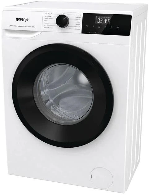 Стиральная машина Gorenje W1NHPI 84AS/UA, фронтальная, узкая, 8 кг, 1400, класс C/A/С, 43,5 см, 15 программ, пар, дисплей, инвертор, белый с черным люком - Фото 3 Стиральная машина Gorenje W1NHPI 84AS/UA, фронтальная, узкая, 8 кг, 1400, класс C/A/С, 43,5 см, 15 программ, пар, дисплей, инвертор, белый с черным люком - изображение 3