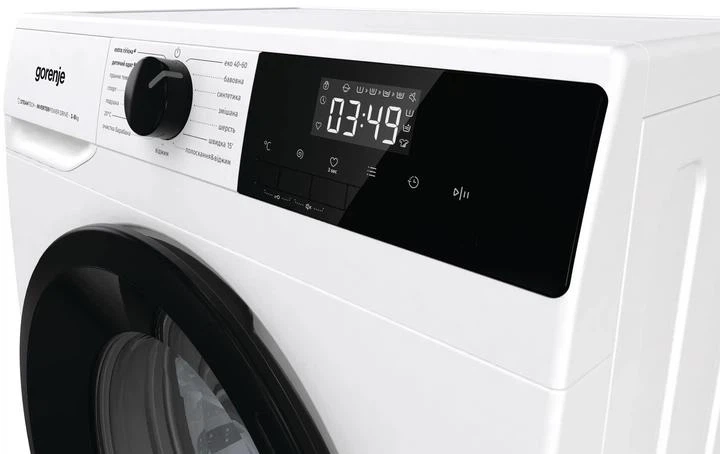 Стиральная машина Gorenje W1NHPI 84AS/UA, фронтальная, узкая, 8 кг, 1400, класс C/A/С, 43,5 см, 15 программ, пар, дисплей, инвертор, белый с черным люком - Фото 6 Стиральная машина Gorenje W1NHPI 84AS/UA, фронтальная, узкая, 8 кг, 1400, класс C/A/С, 43,5 см, 15 программ, пар, дисплей, инвертор, белый с черным люком - изображение 6