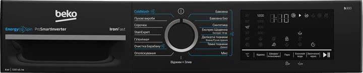 Стиральная машина Beko BM3WFU 46245 WPBB2, фронтальная, узкая, 6 кг, 1200, класс С/A/B, 44,6 см, 15 программ, дисплей, пар, инвертор, белый с черным люком - изображение 7