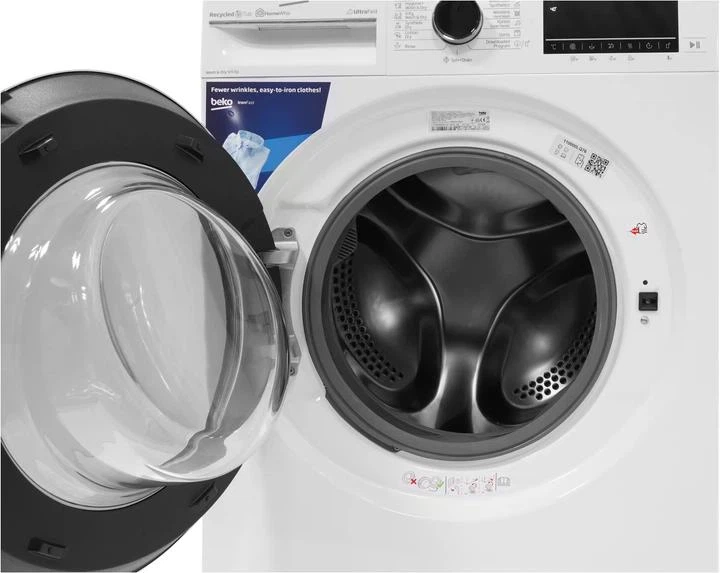Пральна машина Beko B5DFT 59447 W, фронтальна, повнорозмірна, 9 кг/6 кг, 1400, клас D/A/A, 60 см, 15 програм, дисплей, пара, інвертор, білий з чорним люком - зображення 6