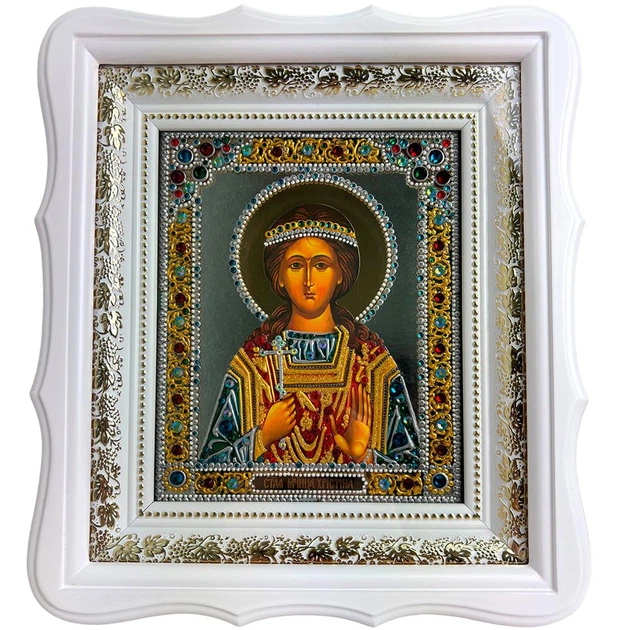 Икона «Святая мученица Христина» на стекле в белой раме 26x23 см - Фото 1 Икона «Святая мученица Христина» на стекле в белой раме 26x23 см - изображение 1