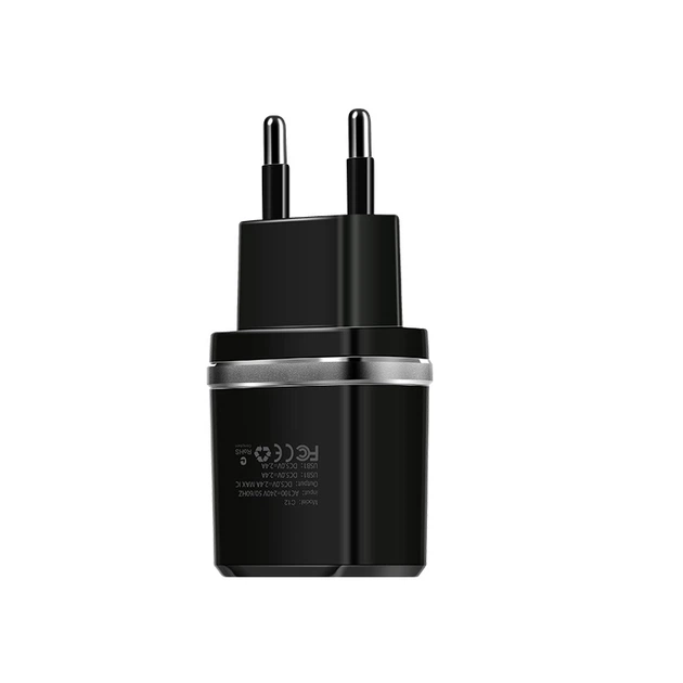 Мережевий зарядний пристрій Hoco C12 Smart dual USB charger Black - зображення 3