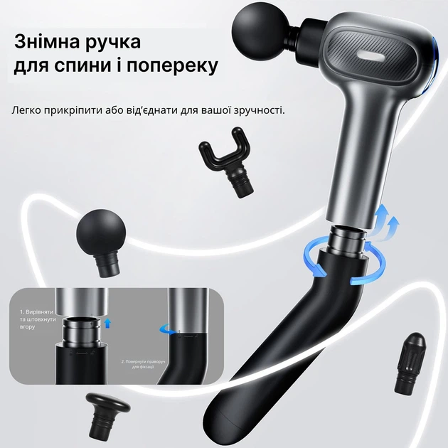 Портативный перкуссионный массажер 2 в 1 для мышц спины шеи рук массажный ручной аккумуляторный вибро пистолет для тела и ног ударный антицеллюлитный электромассажер с длинной ручкой вибрационный импульсный для расслабления и восстановления поясницы плеч - Фото 2 Портативный перкуссионный массажер 2 в 1 для мышц спины шеи рук массажный ручной аккумуляторный вибро пистолет для тела и ног ударный антицеллюлитный электромассажер с длинной ручкой вибрационный импульсный для расслабления и восстановления поясницы плеч - изображение 2