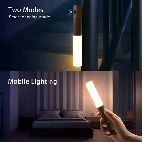 Светильник LED W-52 настенный с датчиком движения, под дерево Induction lamp, аккумуляторная лампа-ночник с теплым светом, магнитным креплением и USB-зарядом, для спальни, коридора, кухни Темное дерево - изображение 4