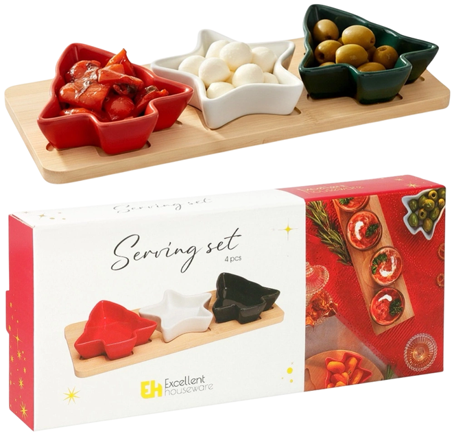 Піалки для закусок Excellent Houseware фарфорові на підносі 4 предмети (8720573039611) - зображення 3