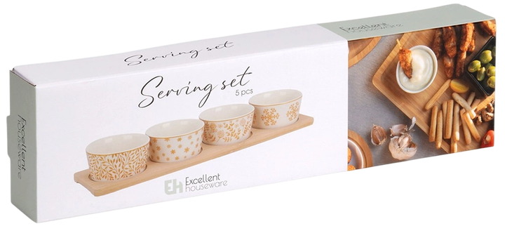Піалки для закусок Excellent Houseware фарфорові на підносі 5 предметів (8720573577519) - зображення 3