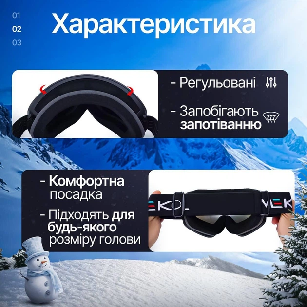 Лыжные очки OMEKOL с двойным стеклом и вентиляцией Горнолыжная маска для лыж и сноуборда с антизапотеванием Унисекс - изображение 3