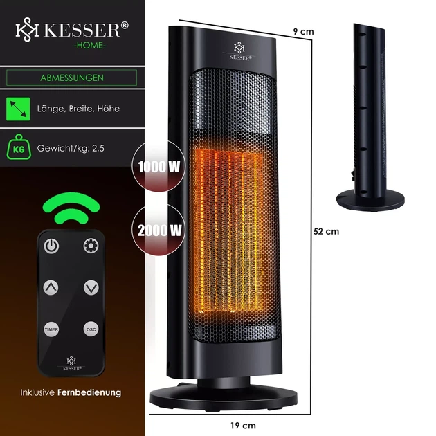 Инфракрасный обогреватель KESSER 2000 Вт Керамический для дома 52x9x19 см - изображение 2