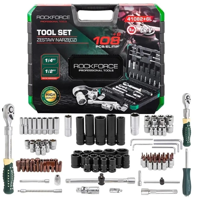 Набор инструментов 108+6пр. 1/4", 1/2" (6гр.) Rockforce RF-41082+6L - изображение 2