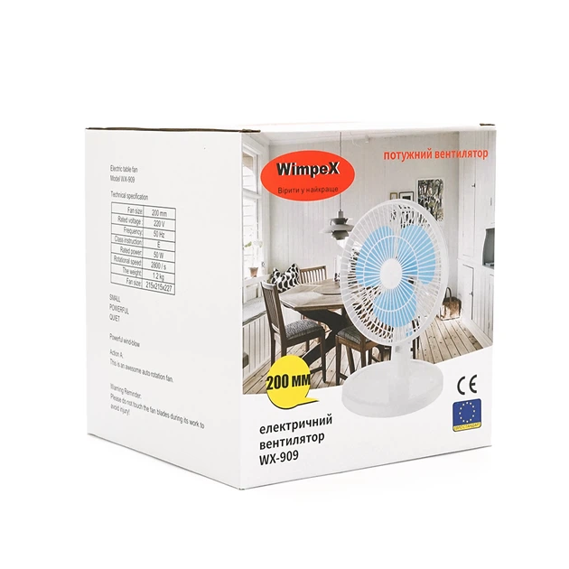Вентилятор настільний WX-909, 220V, 50W, Box - Фото 2 Вентилятор настільний WX-909, 220V, 50W, Box - изображение 2