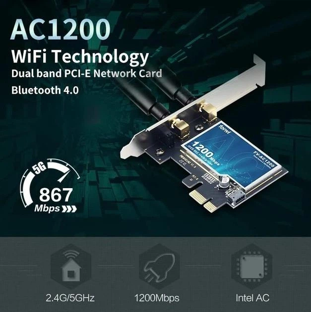 Геймерская двухдиапазонная Сетевая карта WiFi+Bluetooth PCI-E Fenvi FV-AC1200 2.4G/5G 1200 Mbps + 2 Антенны (18841) - Фото 6 Геймерская двухдиапазонная Сетевая карта WiFi+Bluetooth PCI-E Fenvi FV-AC1200 2.4G/5G 1200 Mbps + 2 Антенны (18841) - изображение 6