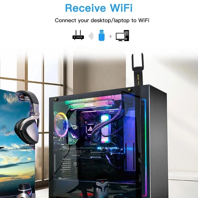 Двохдіапазонний бездротовий мережний Wi-Fi адаптер USB Fenvi FU-AX1800 2.4G/5G Mu-MIMO Black (18838) - зображення 8