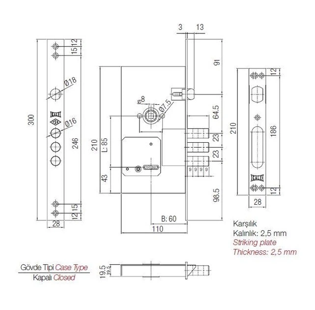 Замок врезной сувальдный Kale 252 RL (252RL-OEM) - изображение 3