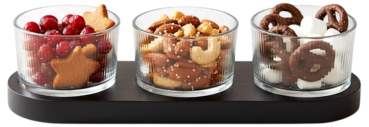 Miseczki na przekąski Excellent Houseware szklane na drewnianej tacce 4 elementy (8721037483421) - obraz 2