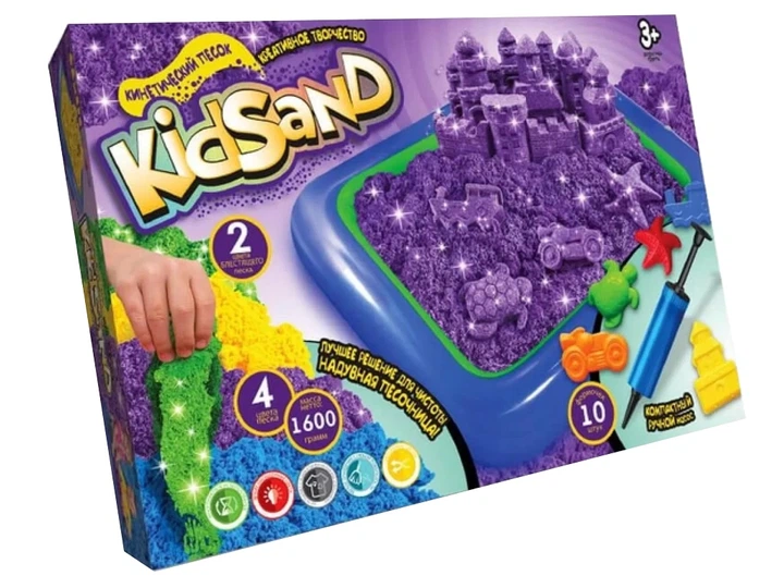Кінетичний пісок KidSand 1600 г з пісочницею та аксесуарами - Фото 1 Кінетичний пісок KidSand 1600 г з пісочницею та аксесуарами - зображення 1