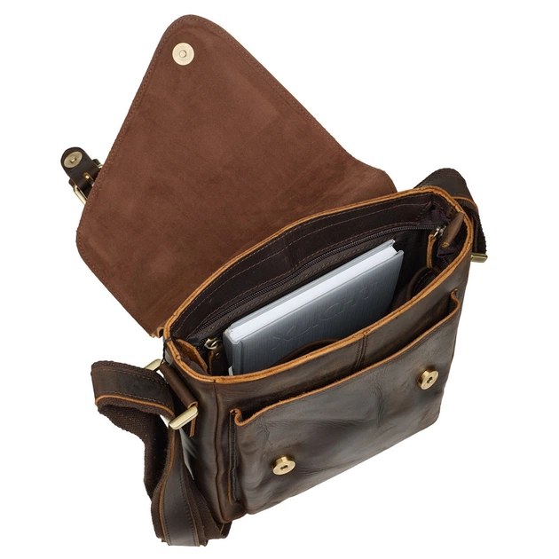 Мужская кожаная сумка через плечо BUFFALO BAGS 6228R коричневый нубук - изображение 7