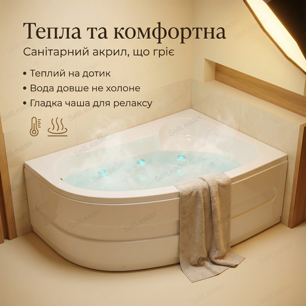 Ванна Victoria Nova - Karina R 170х100х52 см левая угловая с передней панелью и ножками асимметричная белая - изображение 7