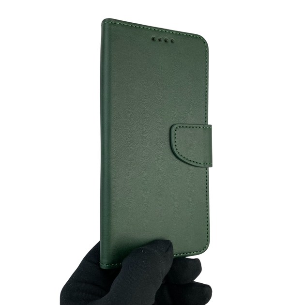 Чохол-книжка для телефона Xiaomi Redmi 13 шкіряна з магнитною застібкою із відділенням для карток зелена - Фото 1 Чохол-книжка для телефона Xiaomi Redmi 13 шкіряна з магнитною застібкою із відділенням для карток зелена - зображення 1