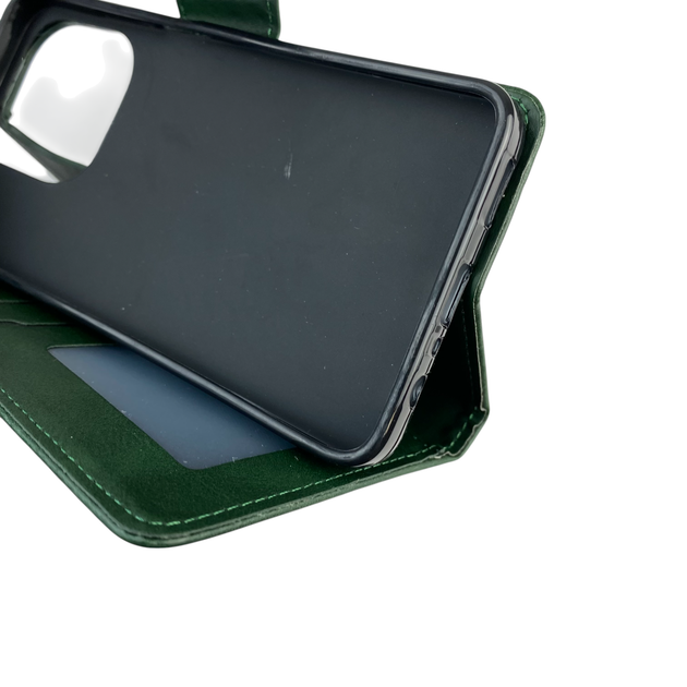 Чохол-книжка для телефона Oppo A3 шкіряна з магнитною застібкою із відділенням для карток зелена - зображення 3