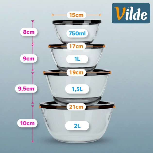 Zestaw misek Vilde szklane z pokrywkami 4 szt (5900670100190) - obraz 2