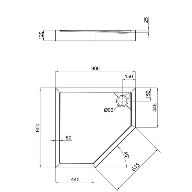 Душовий піддон Qtap Diamond 309912 90x90x12 см + сифон - изображение 2
