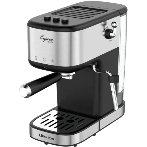 Кавоварка Liberton LCM-2206, Black/Inox, 950W, ріжкова, резервуар для води 1л, ручний капучинатор, приготування 2 чашок одночасно - зображення 2