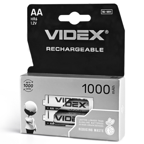 Акумулятор AA/HR06 1,2V 1000 mAh (бл-2шт) Videx - Фото 1 Акумулятор AA/HR06 1,2V 1000 mAh (бл-2шт) Videx - изображение 1