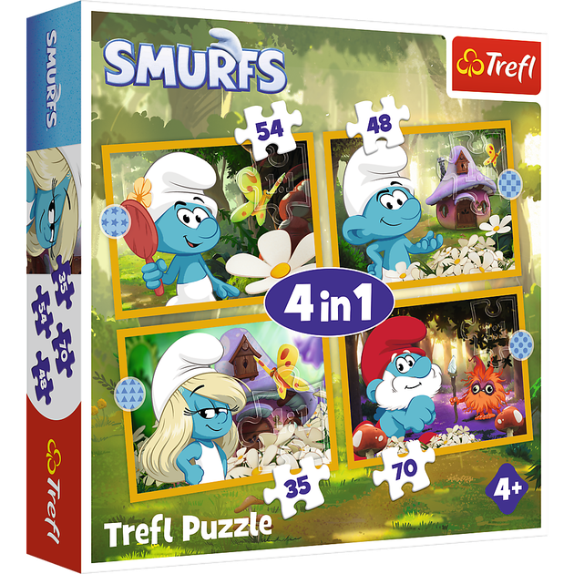 Zestaw puzzli Trefl 4w1 The Smurfs Życie na wsi smerfów 35 + 48 + 54 + 70 elementów 34664 (5900511346640) - obraz 2