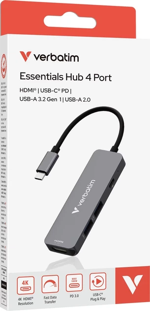 USB-хаб Verbatim USB-C Essentials Multiport Hub 4 Port Grey (0023942321552) - зображення 4