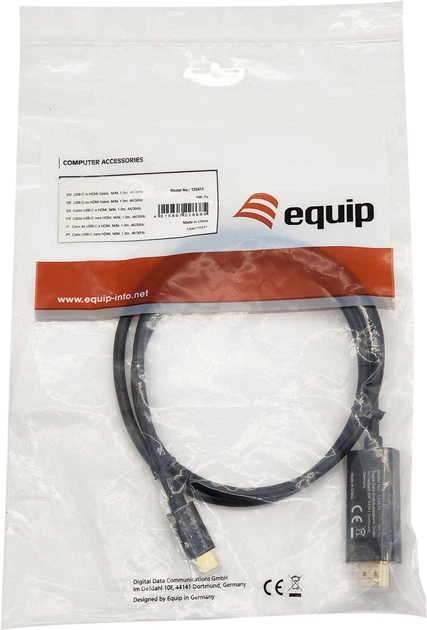 Кабель Equip USB Type-C Male to HDMI Male 1 м Black (133411) - зображення 4