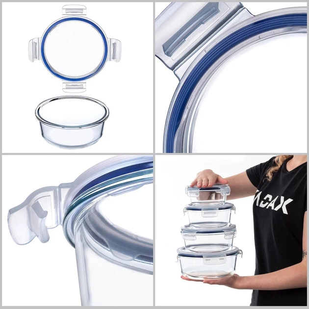 Набір контейнерів для їжі Kadax скляні з кришками та ущільнювачами 4 шт (5903699483220) - зображення 4