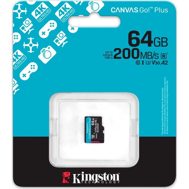 Карта памяти Kingston Canvas Go! Plus microSD 64 ГБ U3 V30 A2 для экшн-камер и дронов (SDCG4/64GBSP) - изображение 3