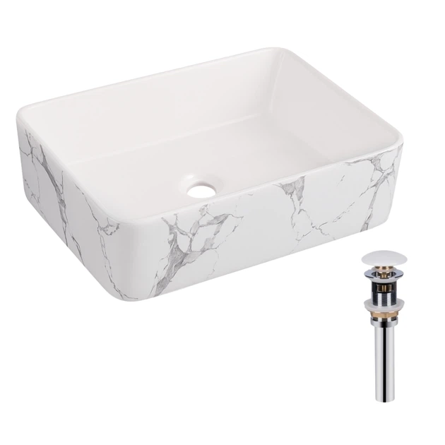 Раковина накладная Qtap Tern 480x370x135 мм, Marble, прямоугольная, с донным клапаном QT17116069MR - Фото 1 Раковина накладная Qtap Tern 480x370x135 мм, Marble, прямоугольная, с донным клапаном QT17116069MR - изображение 1