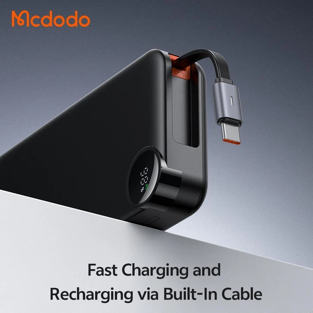 Павербанк Mcdodo FreeGo 10000 mAh 30W із вбудованим висувним USB-C кабелем та LED-дисплеєм MC-3870 - зображення 5