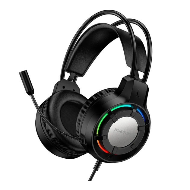 Игровые наушники Borofone BO112 Wave, RGB, USB, 3.5mm, 2m, Черный - Фото 1 Игровые наушники Borofone BO112 Wave, RGB, USB, 3.5mm, 2m, Черный - изображение 1