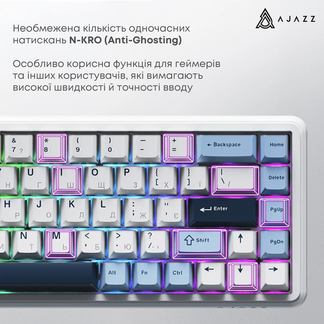 Клавіатура механічна бездротова Ajazz AK680 MAX (8+8K) Magnetic Switch RGB Wireless/BT/USB White - Фото 5 Клавіатура механічна бездротова Ajazz AK680 MAX (8+8K) Magnetic Switch RGB Wireless/BT/USB White - зображення 5