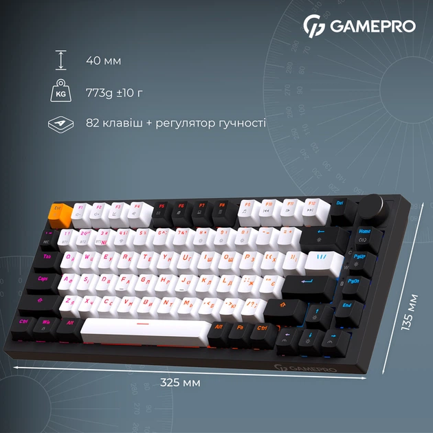 Бездротова механічна клавіатура GamePro Asgard Valhalla (MK160B Pro) 75% QLAB orange switches - зображення 14