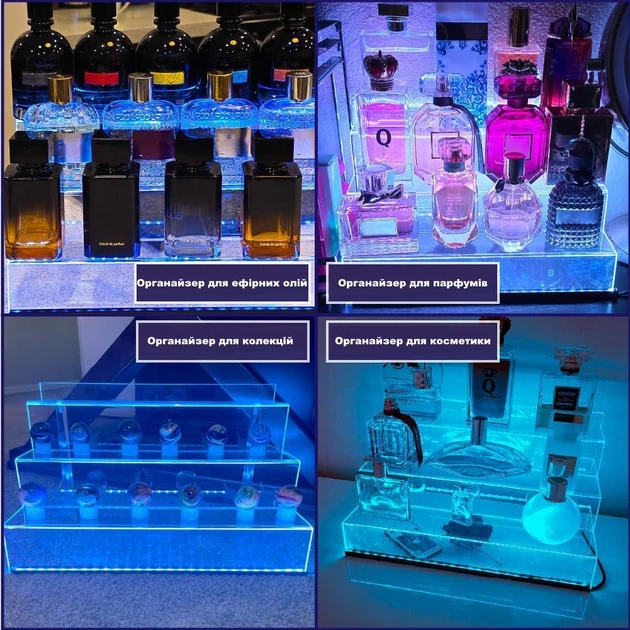 Настільний акриловий органайзер ERYDE на 3 яруси з LED-підсвіткою та пультом керування, 30×18 см - Фото 3 Настільний акриловий органайзер ERYDE на 3 яруси з LED-підсвіткою та пультом керування, 30×18 см - зображення 3