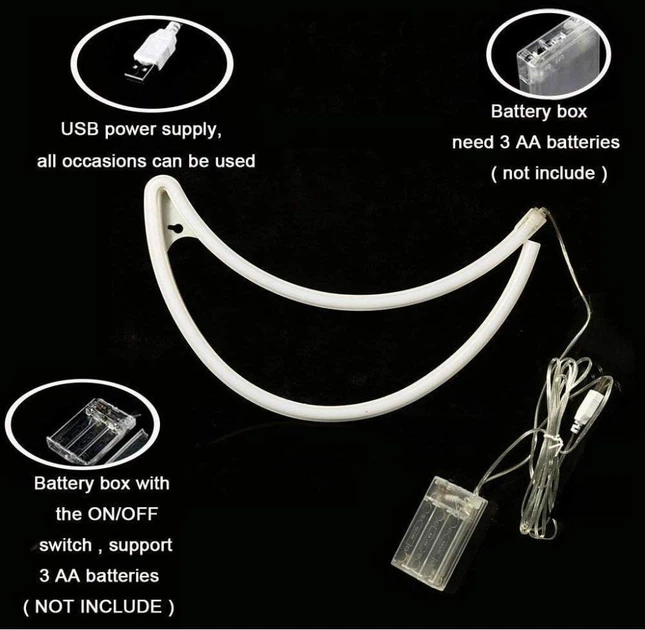 Портативный неоновый светильник-ночник "Луна" синий на батарейках/USB 30*18.5 см - изображение 4