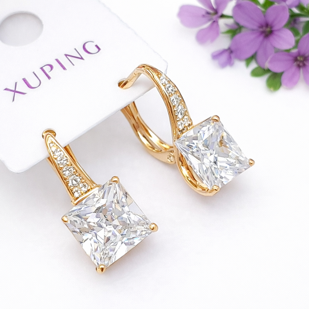 Серьги Xuping Jewelry длина 1.9см ширина 9мм медицинское золото позолота 18К цирконий с1396 - Фото 1 Серьги Xuping Jewelry длина 1.9см ширина 9мм медицинское золото позолота 18К цирконий с1396 - изображение 1