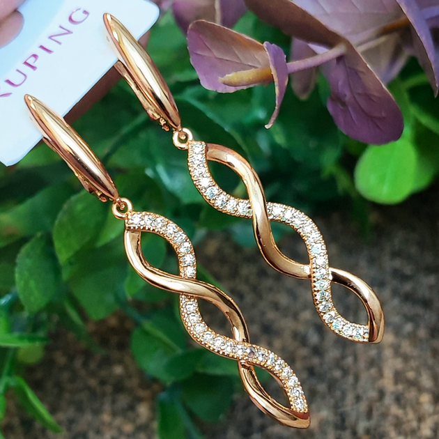 Сережки Xuping Jewelry довжина 4.9см ширина 7мм медичне золото позолота 18К цирконій з1334 - зображення 2