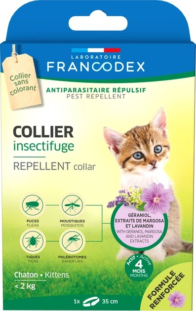 Laboratoire Francodex repellent collar нашийник з репелентною дією від бліх і кліщів для кошенят з гераніолом, 35 см - зображення 2