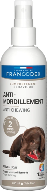 Laboratoire Francodex anti chew puppy dog спрей від гризіння для цуценят і собак, 200 мл - Фото 2 Laboratoire Francodex anti chew puppy dog спрей від гризіння для цуценят і собак, 200 мл - зображення 2