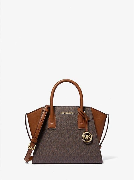 Жіноча сумка Michael Kors Avril Small Logo and Leather Satchel (коричнева) - зображення 5