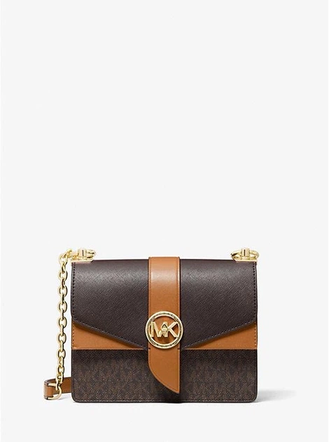 Женская сумка Michael Kors Greenwich Small Color-Block Logo and Saffiano Leather Crossbody Bag (коричневая лого) - Фото 5 Женская сумка Michael Kors Greenwich Small Color-Block Logo and Saffiano Leather Crossbody Bag (коричневая лого) - изображение 5