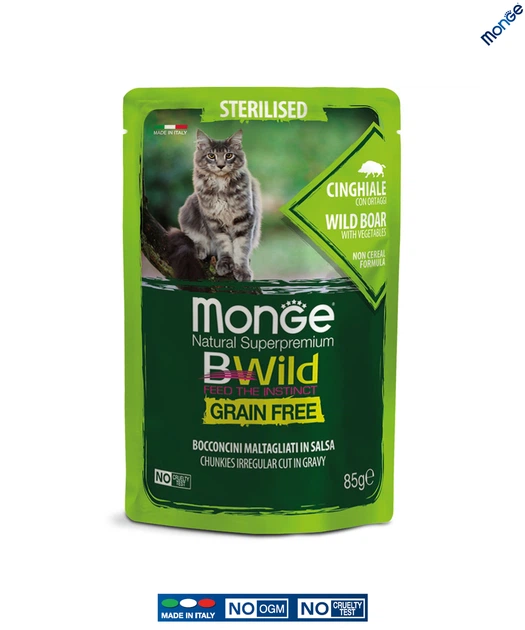 Беззерновой влажный корм Monge Cat Wet Bwild Grain Free Sterilised мясо дикого кабана с овощами 0.085 кг (012805) - изображение 2