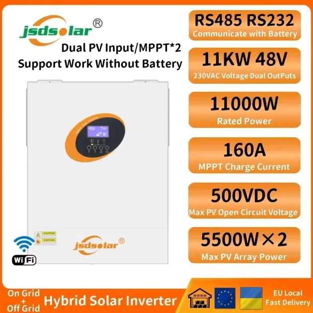 Гібридний інвертор JSDSolar J11000H-W 11Kw, 48V 120A, Wi-Fi, 2 MPPT-трекери, в наявності - Фото 1 Гібридний інвертор JSDSolar J11000H-W 11Kw, 48V 120A, Wi-Fi, 2 MPPT-трекери, в наявності - изображение 1