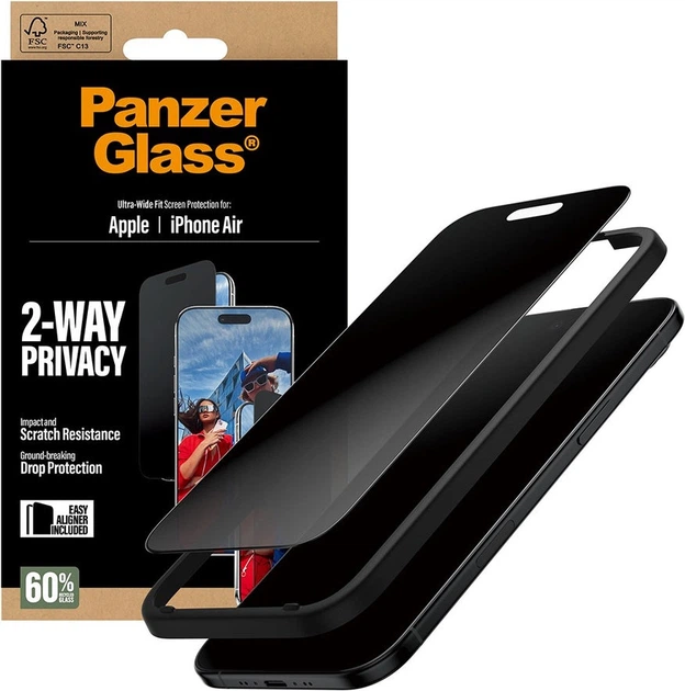 Захисне скло Panzer Glass Privacy Screen Protector Ultra-Wide Fit для Apple iPhone Air (PG74944) - зображення 4