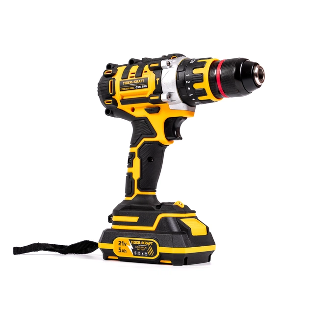 Шуруповерт TigerKraft GX13 PRO аккумуляторный бесщеточный ударный (21V 5 Ah) с металлическим патроном 13 мм - Фото 7 Шуруповерт TigerKraft GX13 PRO аккумуляторный бесщеточный ударный (21V 5 Ah) с металлическим патроном 13 мм - изображение 7